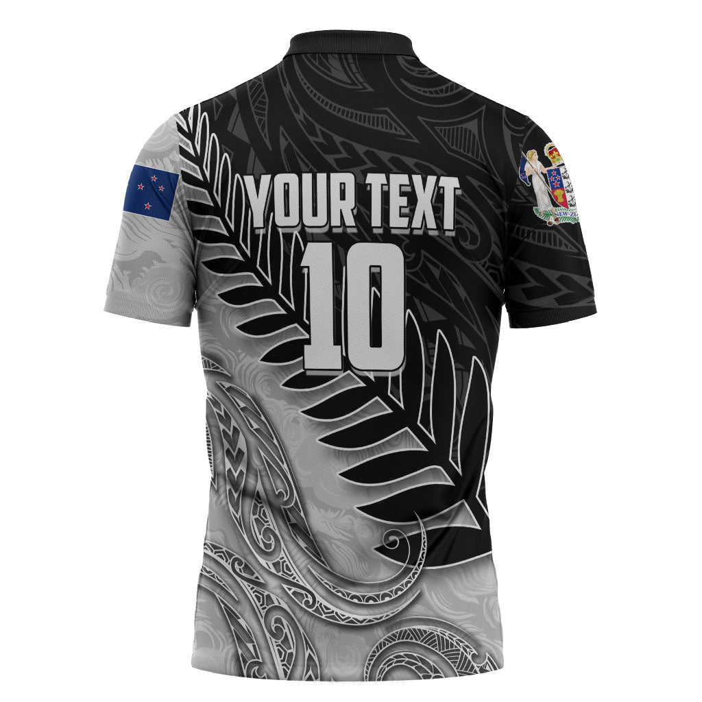 Personalized New Zealand Football Zipper Polo Shirt Kiwi Mascot with Silver Fern - Maori Tribal Tattoo Art TS04 - Polynesian Pride