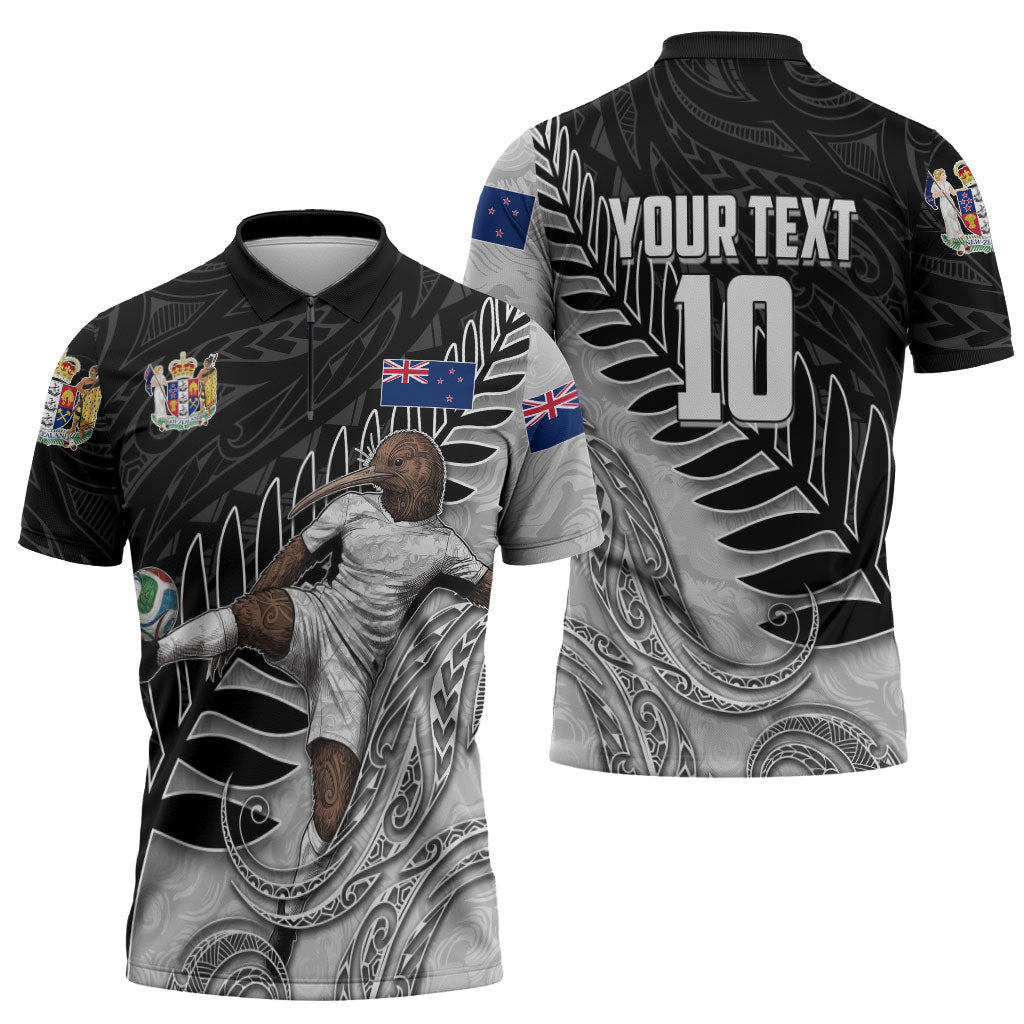 Personalized New Zealand Football Zipper Polo Shirt Kiwi Mascot with Silver Fern - Maori Tribal Tattoo Art TS04 - Polynesian Pride