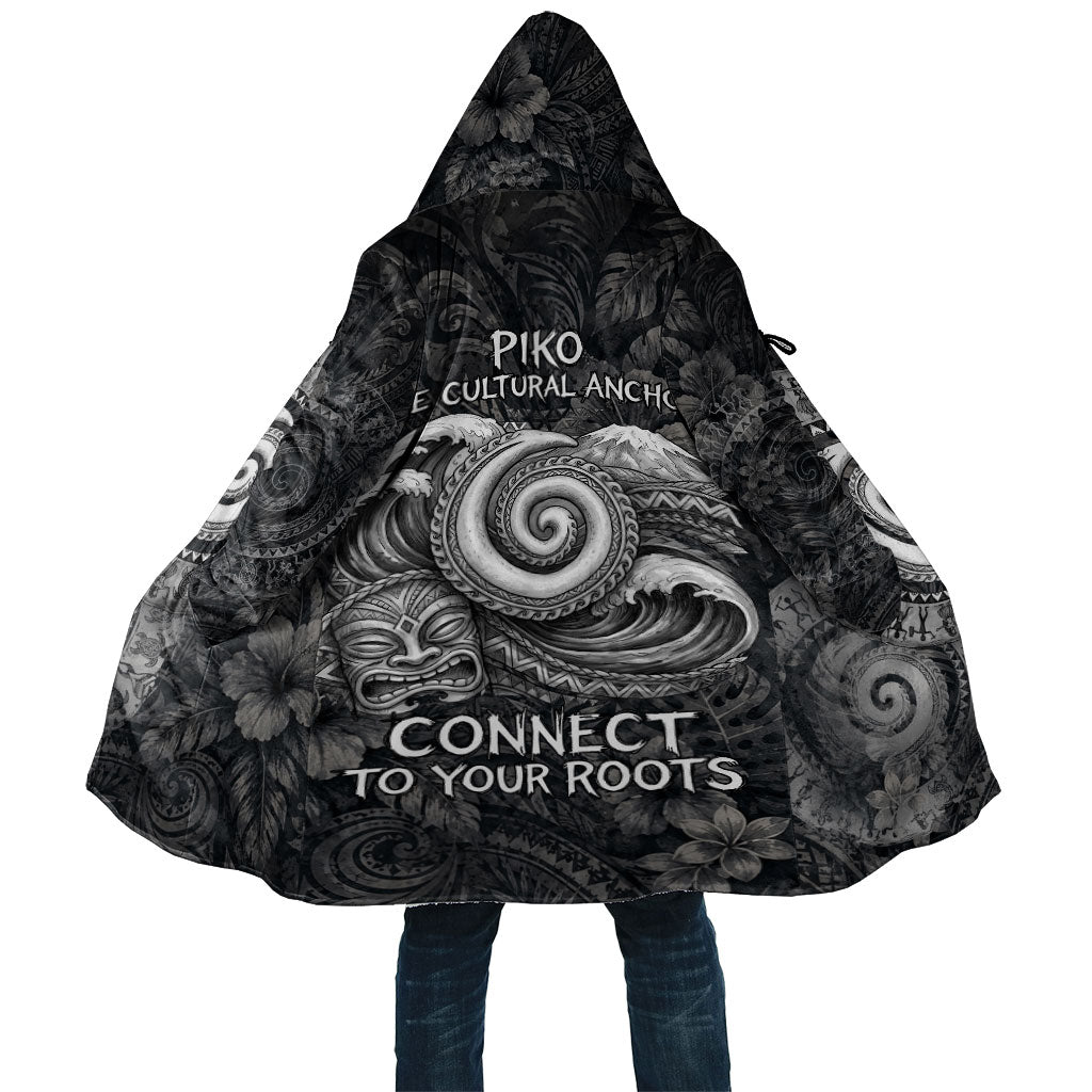 Hawaiian Piko Cloak Cultural Anchor Connect Your Roots Ocean Waves TS04 Unisex Black Grey - Polynesian Pride