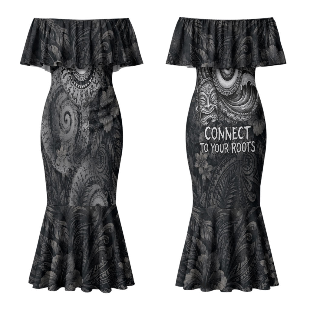 Hawaiian Piko Couples Matching Mermaid Dress and Long Sleeve Button Shirt Cultural Anchor Connect Your Roots Ocean Waves