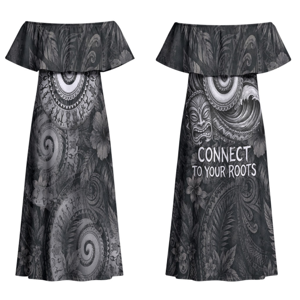 Hawaiian Piko Couples Matching Off Shoulder Maxi Dress and Hawaiian Shirt Cultural Anchor Connect Your Roots Ocean Waves