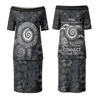 Hawaiian Piko Couples Matching Puletasi and Long Sleeve Button Shirt Cultural Anchor Connect Your Roots Ocean Waves