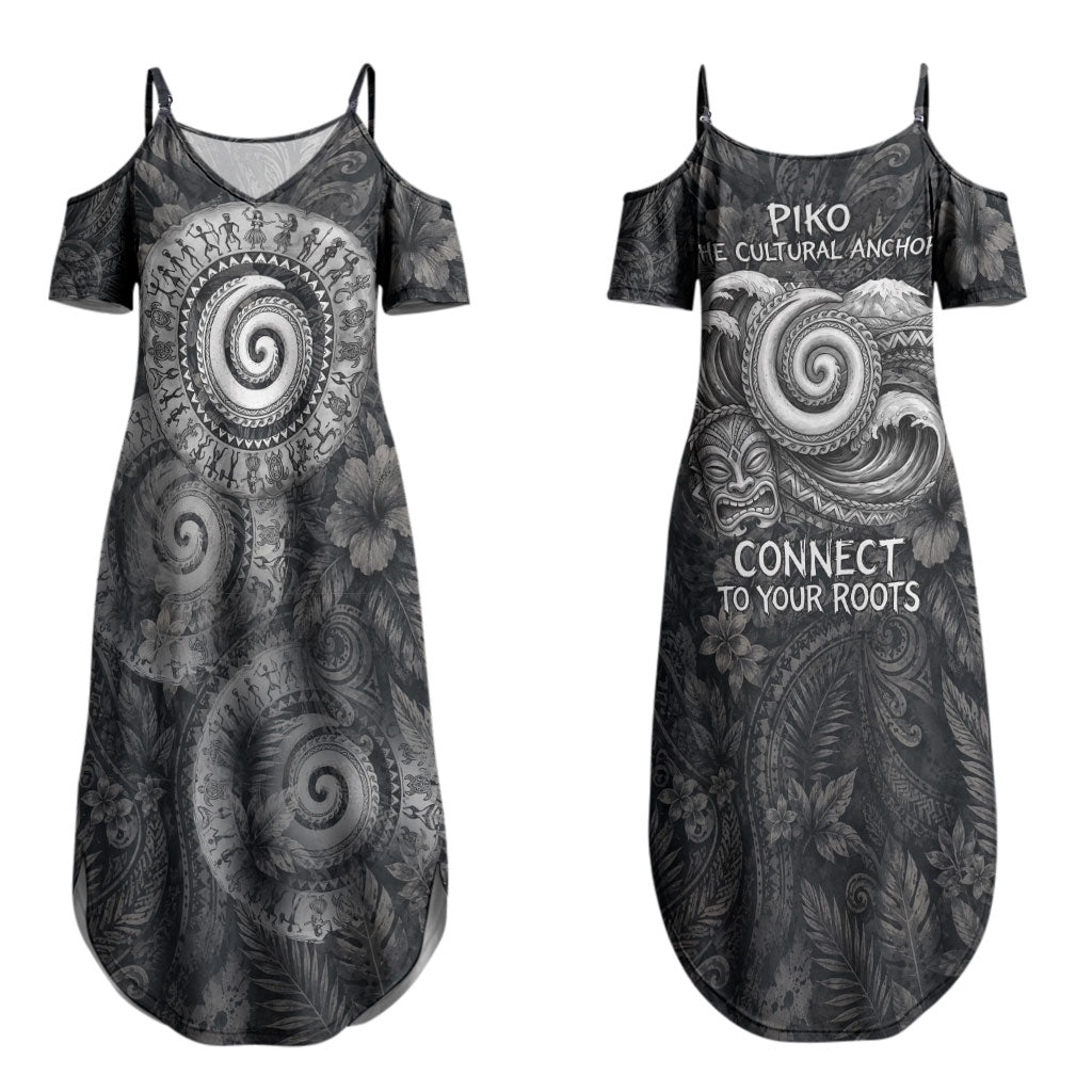 Hawaiian Piko Couples Matching Summer Maxi Dress and Hawaiian Shirt Cultural Anchor Connect Your Roots Ocean Waves