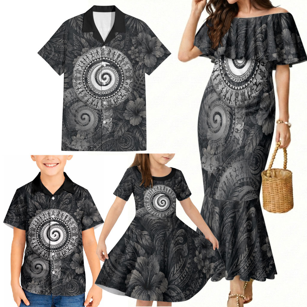 Hawaiian Piko Family Matching Mermaid Dress and Hawaiian Shirt Cultural Anchor Connect Your Roots Ocean Waves
