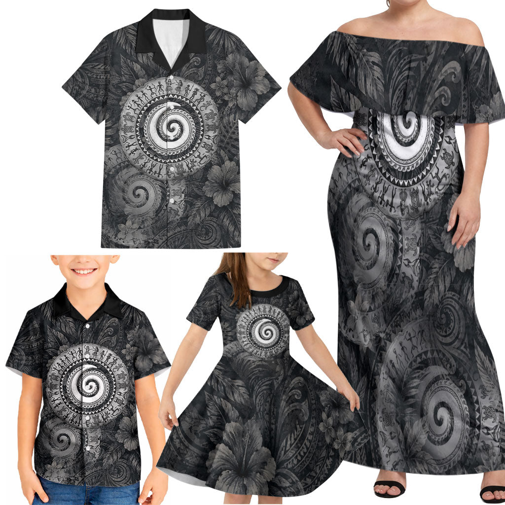 Hawaiian Piko Family Matching Off Shoulder Maxi Dress and Hawaiian Shirt Cultural Anchor Connect Your Roots Ocean Waves TS04 - Polynesian Pride