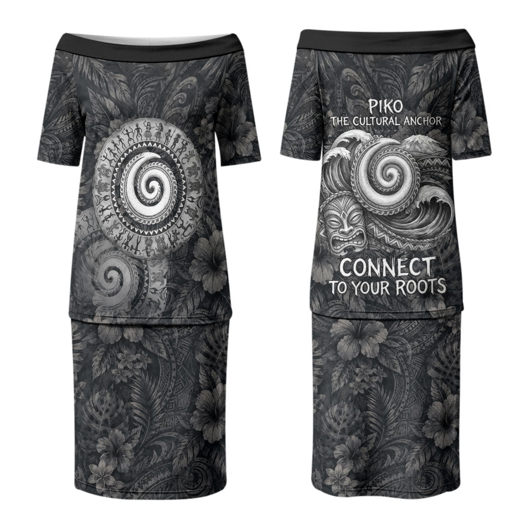 Hawaiian Piko Family Matching Puletasi and Hawaiian Shirt Cultural Anchor Connect Your Roots Ocean Waves