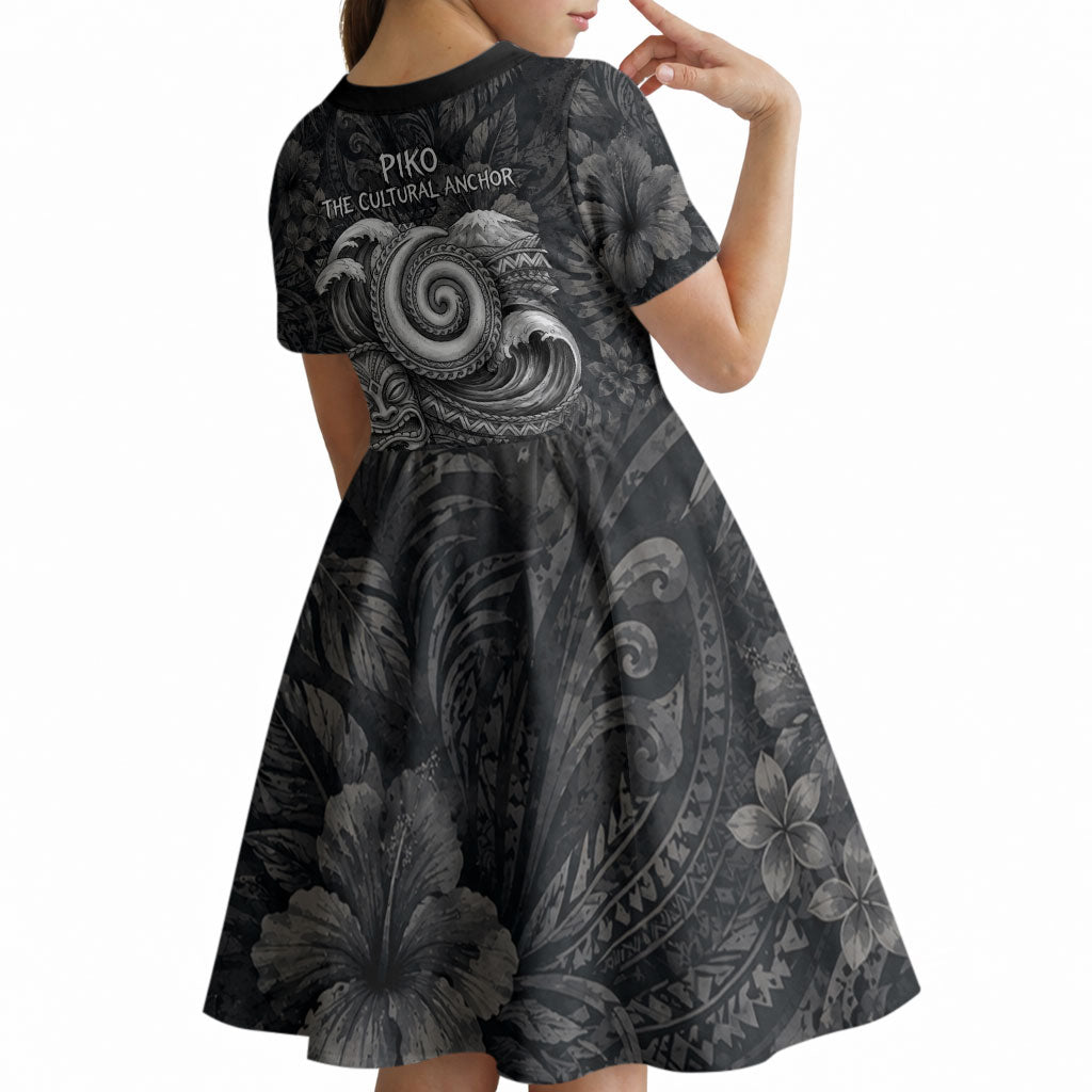 Hawaiian Piko Kid Short Sleeve Dress Cultural Anchor Connect Your Roots Ocean Waves