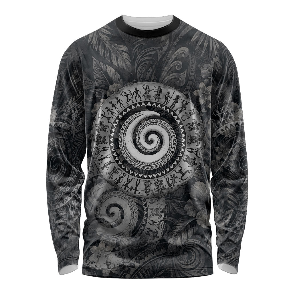 Hawaiian Piko Long Sleeve Shirt Cultural Anchor Connect Your Roots Ocean Waves TS04 Unisex Black Grey - Polynesian Pride