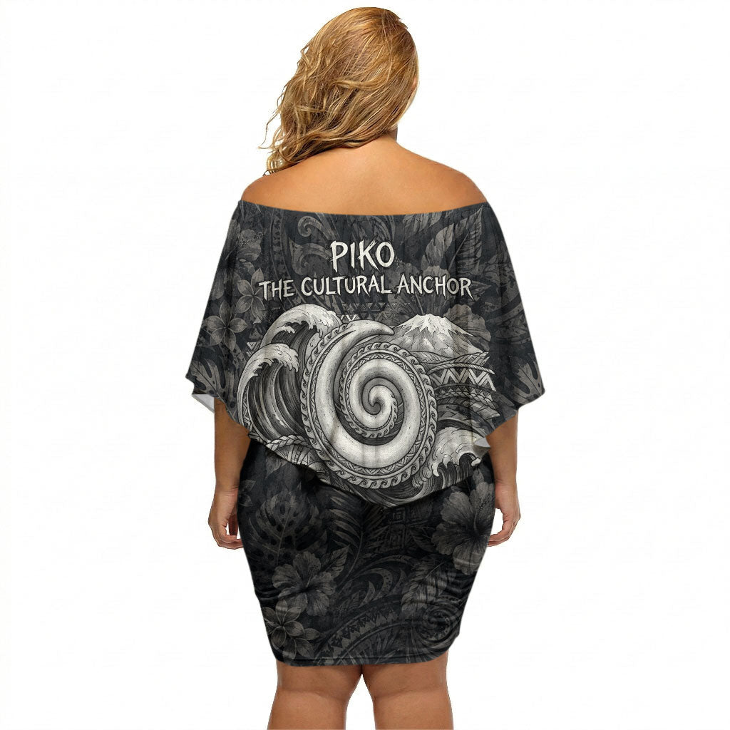 Hawaiian Piko Off Shoulder Short Dress Cultural Anchor Connect Your Roots Ocean Waves