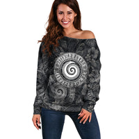 Hawaiian Piko Off Shoulder Sweater Cultural Anchor Connect Your Roots Ocean Waves