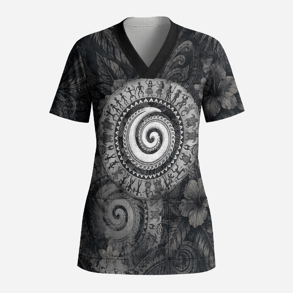 Hawaiian Piko Scrub Top Cultural Anchor Connect Your Roots Ocean Waves