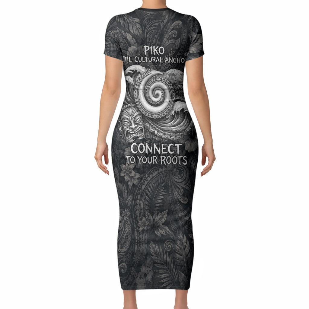 Hawaiian Piko Short Sleeve Bodycon Dress Cultural Anchor Connect Your Roots Ocean Waves