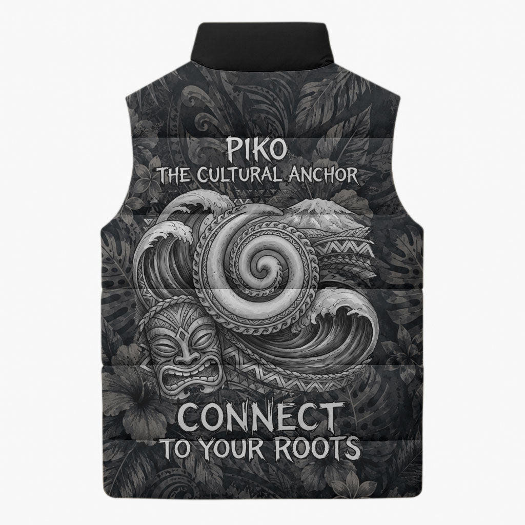 Hawaiian Piko Sleeveless Puffer Jacket Cultural Anchor Connect Your Roots Ocean Waves