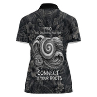 Hawaiian Piko Women Polo Shirt Cultural Anchor Connect Your Roots Ocean Waves