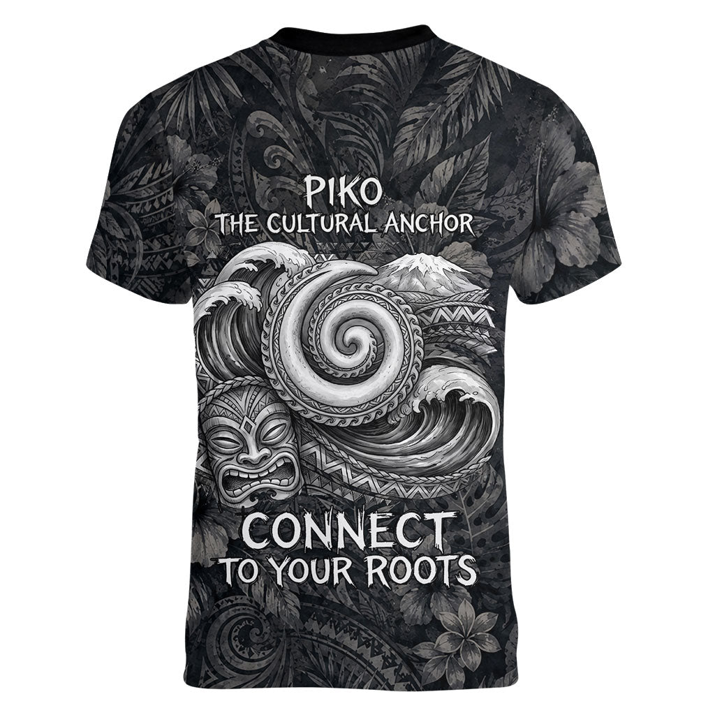 Hawaiian Piko Women V-Neck T-Shirt Cultural Anchor Connect Your Roots Ocean Waves