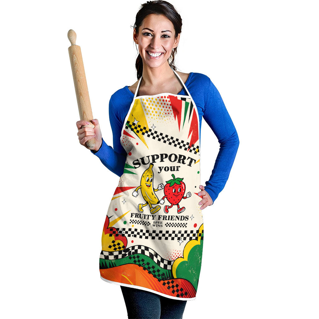 Support Your Fruity Friends Love Wins Gay Pride Apron LGBTQ Retro 30s Cartoon Checkered