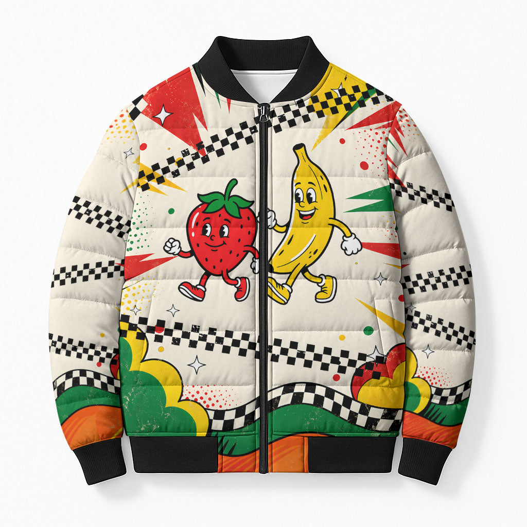 Support Your Fruity Friends Love Wins Gay Pride Bomber Puffer Jacket LGBTQ Retro 30s Cartoon Checkered TS04 Unisex White Yellow - Polynesian Pride
