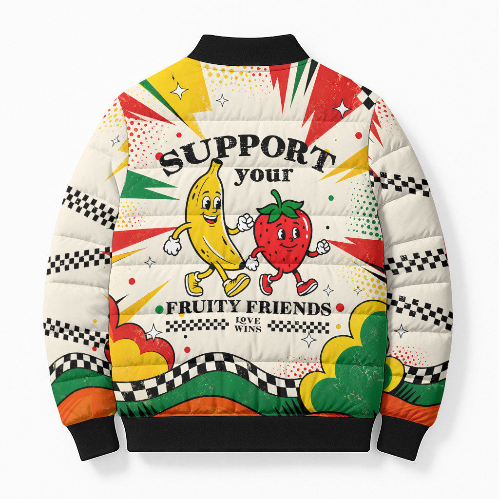 Support Your Fruity Friends Love Wins Gay Pride Bomber Puffer Jacket LGBTQ Retro 30s Cartoon Checkered TS04 - Polynesian Pride