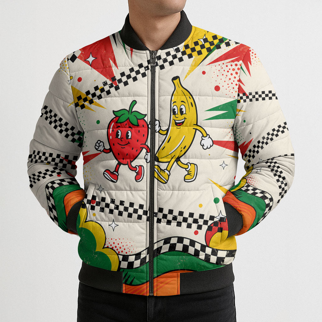 Support Your Fruity Friends Love Wins Gay Pride Bomber Puffer Jacket LGBTQ Retro 30s Cartoon Checkered TS04 - Polynesian Pride