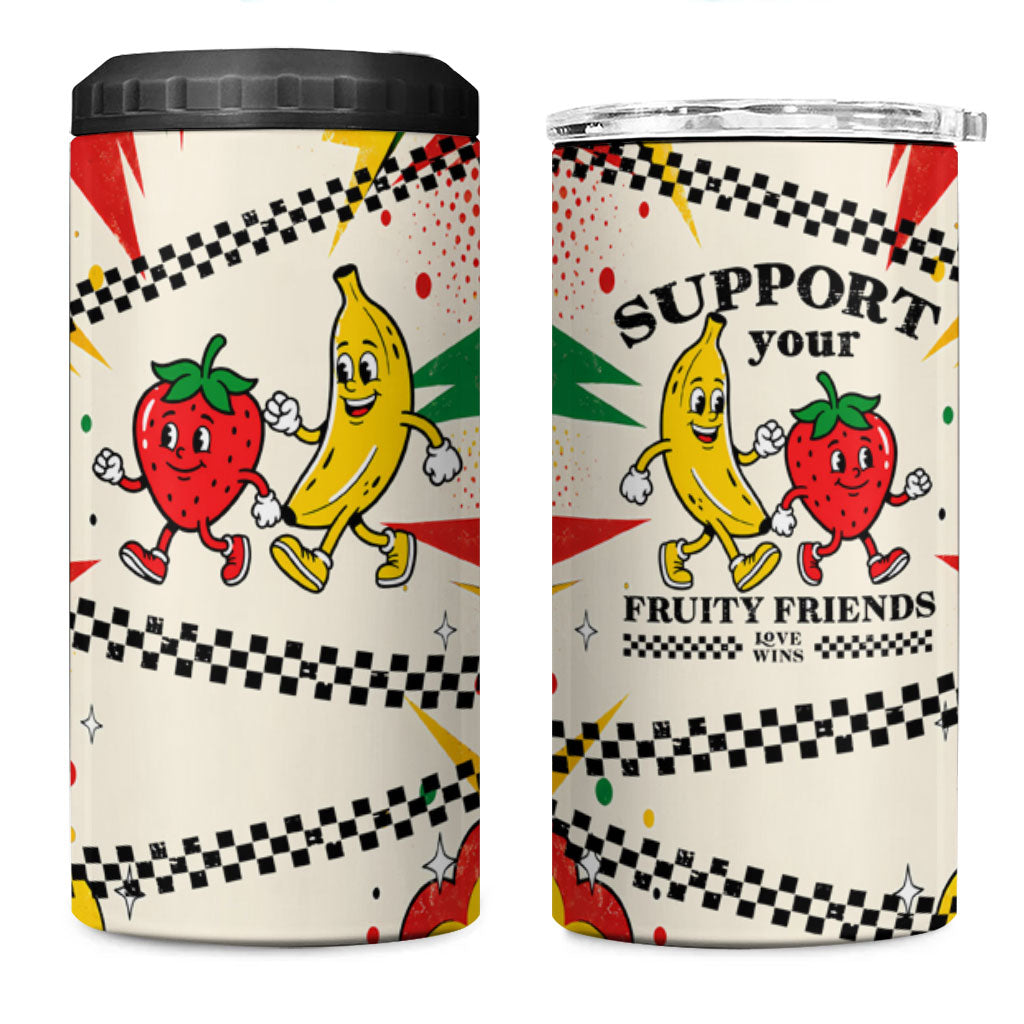 Support Your Fruity Friends Love Wins Gay Pride 4 in 1 Can Cooler Tumbler LGBTQ Retro 30s Cartoon Checkered TS04 One Size: 16 oz White Yellow - Polynesian Pride