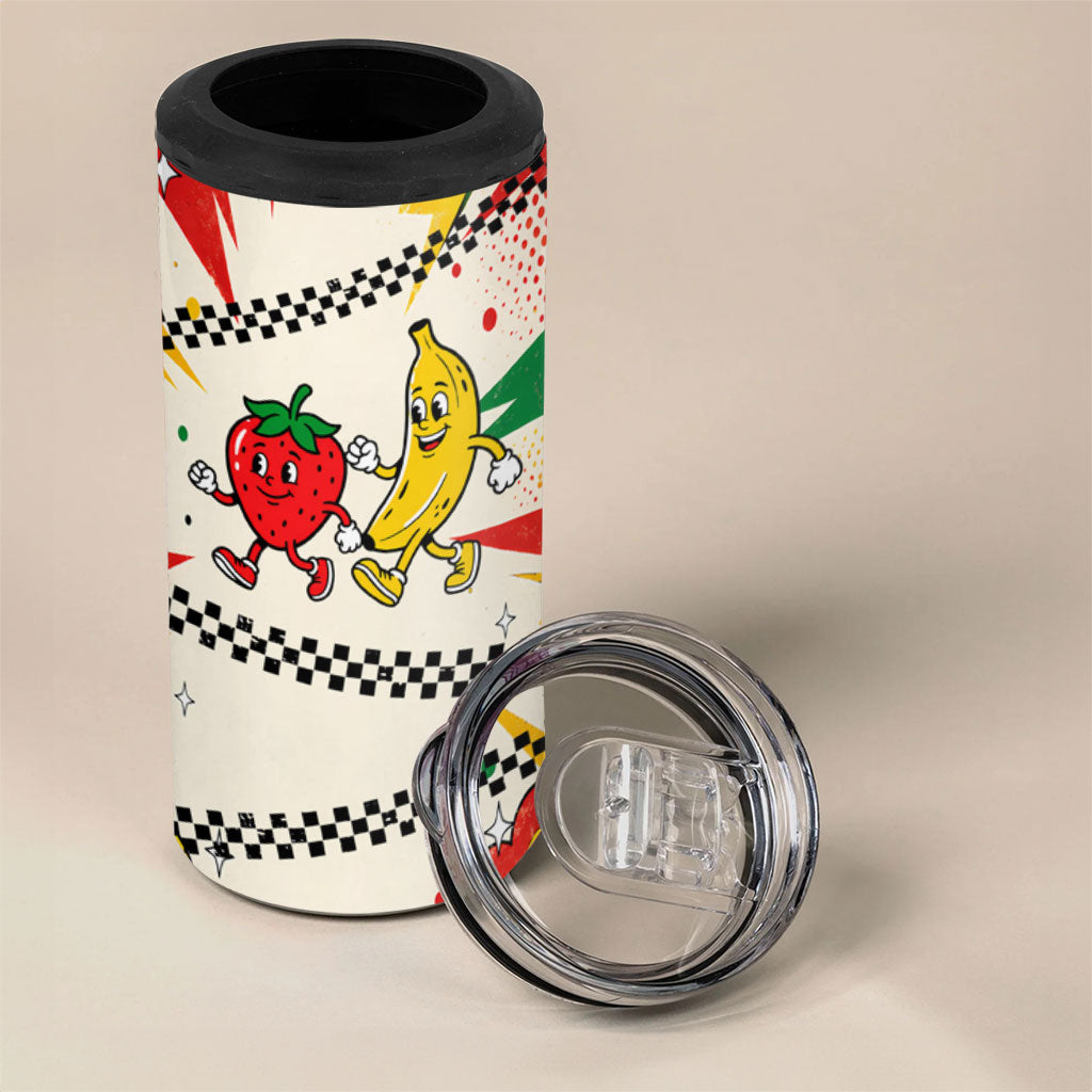 Support Your Fruity Friends Love Wins Gay Pride 4 in 1 Can Cooler Tumbler LGBTQ Retro 30s Cartoon Checkered TS04 - Polynesian Pride