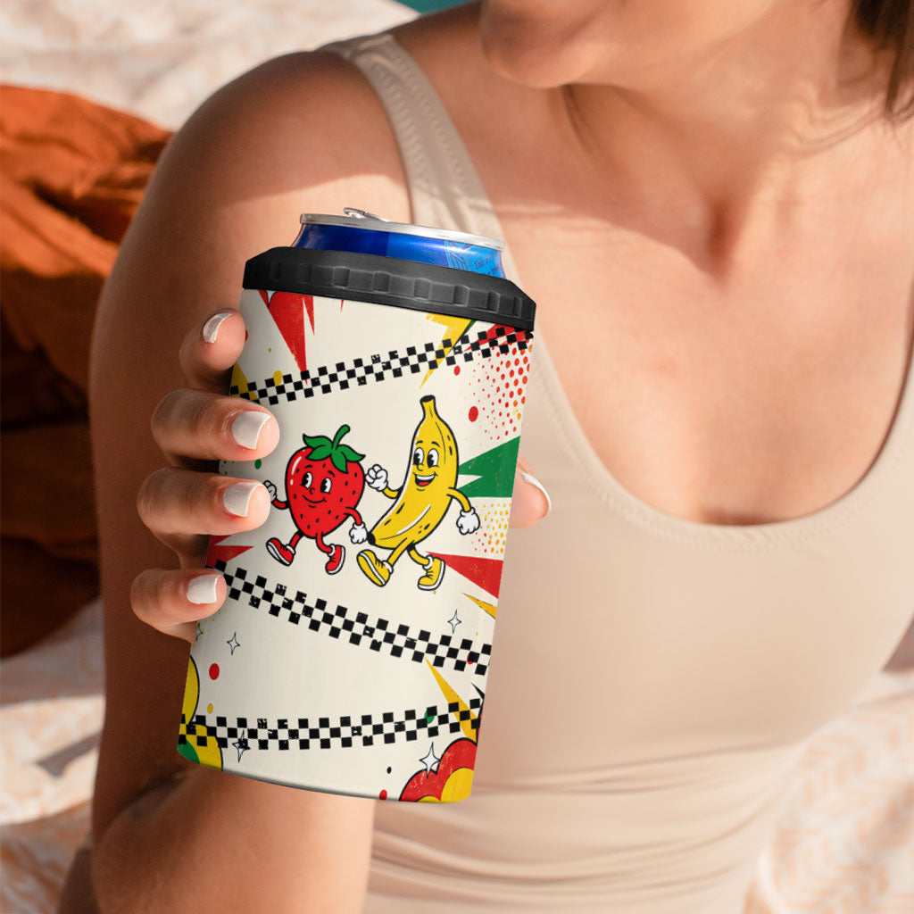 Support Your Fruity Friends Love Wins Gay Pride 4 in 1 Can Cooler Tumbler LGBTQ Retro 30s Cartoon Checkered TS04 - Polynesian Pride