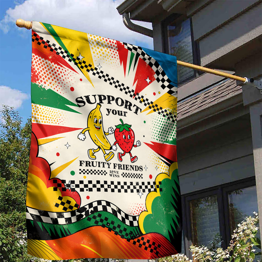 Support Your Fruity Friends Love Wins Gay Pride Garden Flag LGBTQ Retro 30s Cartoon Checkered