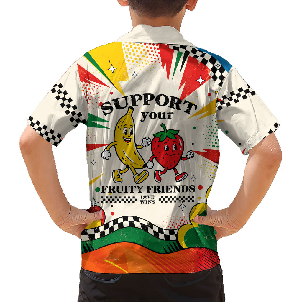 Support Your Fruity Friends Love Wins Gay Pride Kid Hawaiian Shirt LGBTQ Retro 30s Cartoon Checkered