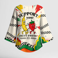 Support Your Fruity Friends Love Wins Gay Pride Kimono Sleeve Blouse LGBTQ Retro 30s Cartoon Checkered