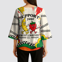 Support Your Fruity Friends Love Wins Gay Pride Kimono Sleeve Blouse LGBTQ Retro 30s Cartoon Checkered