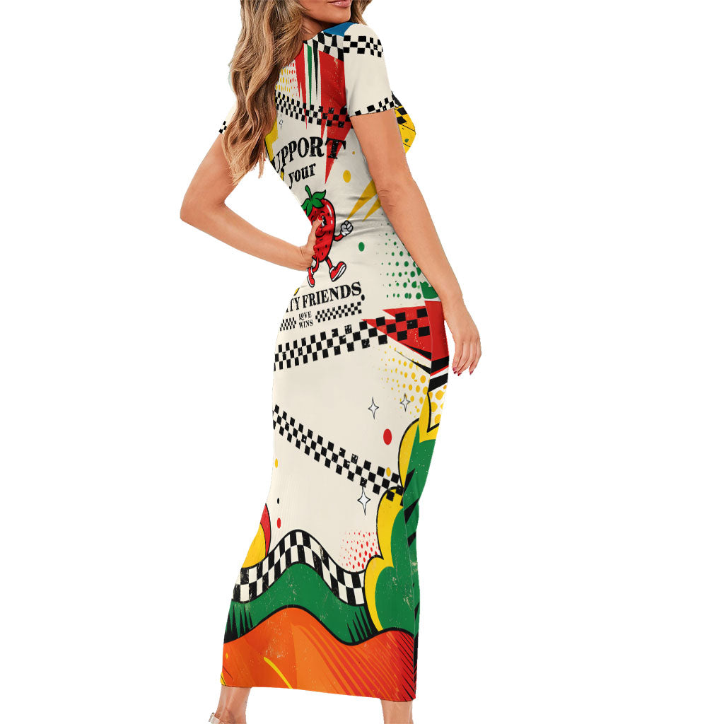 Support Your Fruity Friends Love Wins Gay Pride Short Sleeve Bodycon Dress LGBTQ Retro 30s Cartoon Checkered TS04 - Polynesian Pride