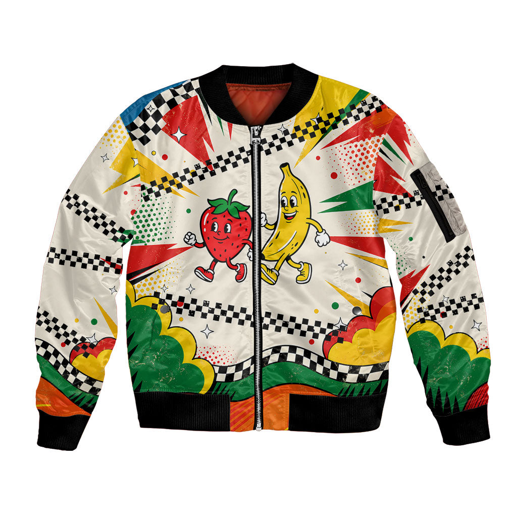 Support Your Fruity Friends Love Wins Gay Pride Sleeve Zip Bomber Jacket LGBTQ Retro 30s Cartoon Checkered