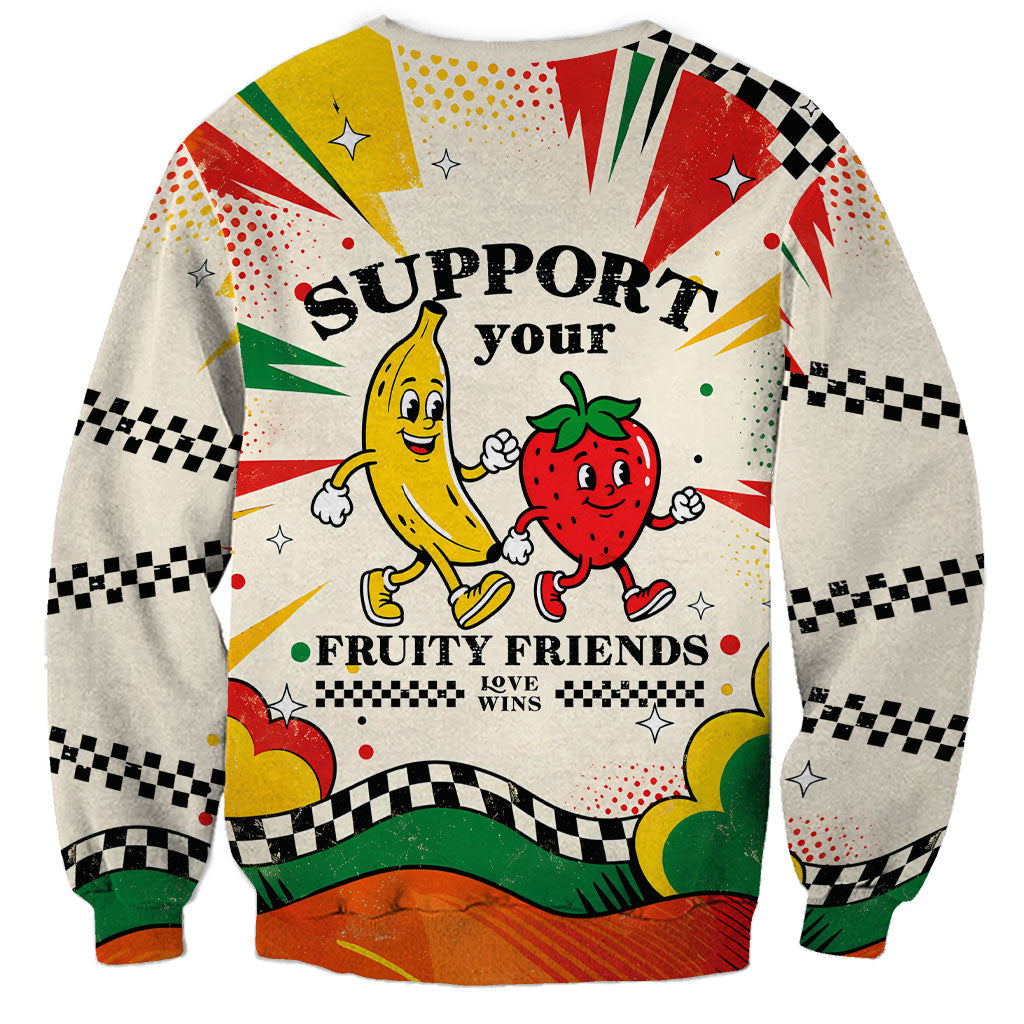 Support Your Fruity Friends Love Wins Gay Pride Sweatshirt LGBTQ Retro 30s Cartoon Checkered TS04 - Polynesian Pride