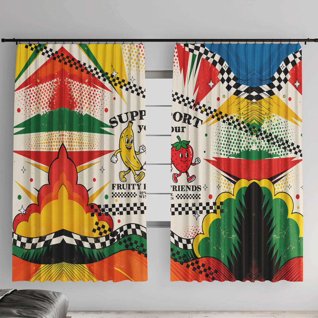 Support Your Fruity Friends Love Wins Gay Pride Window Curtain LGBTQ Retro 30s Cartoon Checkered