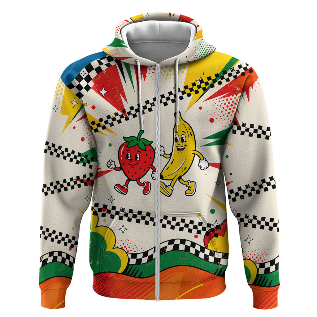 Support Your Fruity Friends Love Wins Gay Pride Zip Hoodie LGBTQ Retro 30s Cartoon Checkered