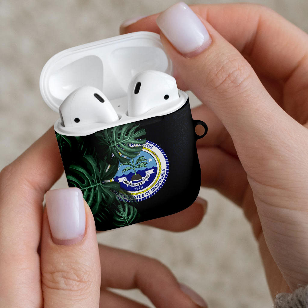 Federated States Of Micronesia AirPods Case FSM Tropical Monstera Leaf Dark Tribal Pattern