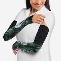 Federated States Of Micronesia Arm Sleeves FSM Tropical Monstera Leaf Dark Tribal Pattern