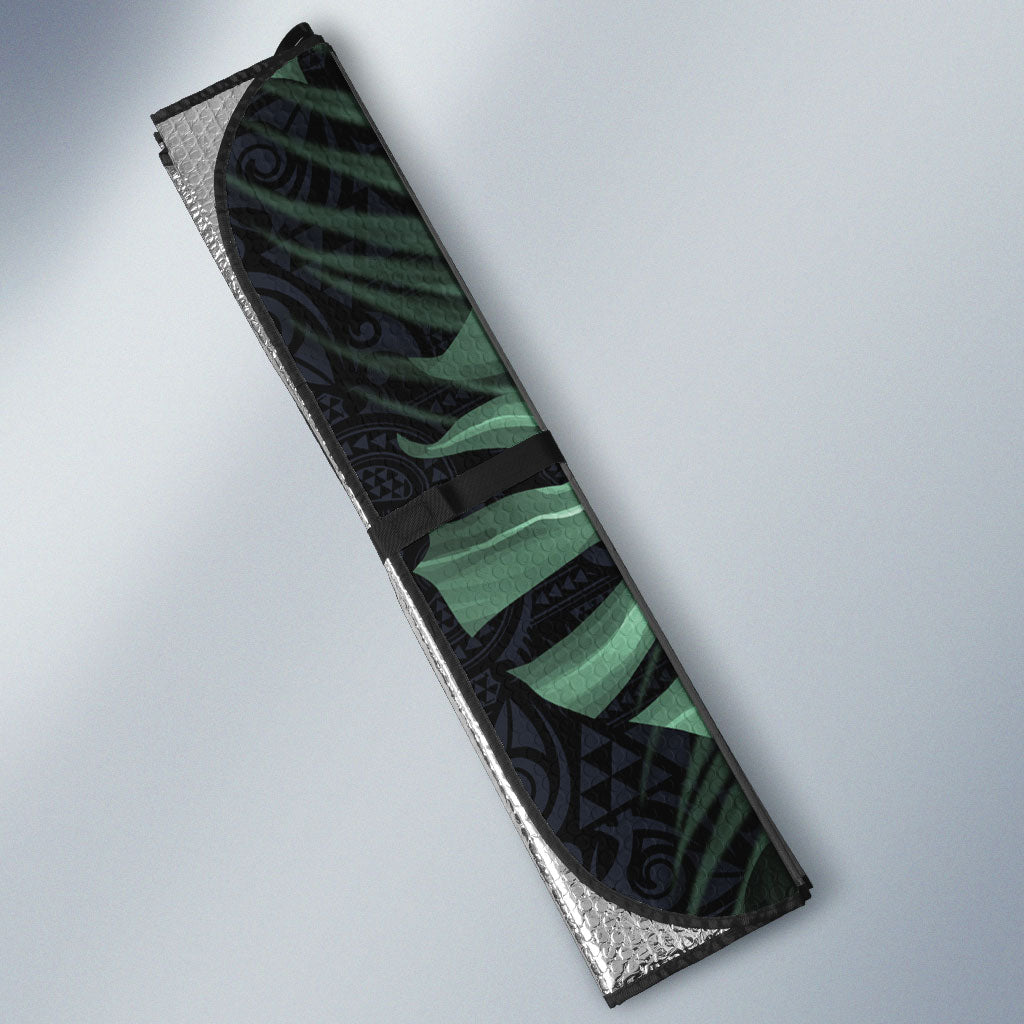 Federated States Of Micronesia Auto Sun Shade FSM Tropical Monstera Leaf Dark Tribal Pattern
