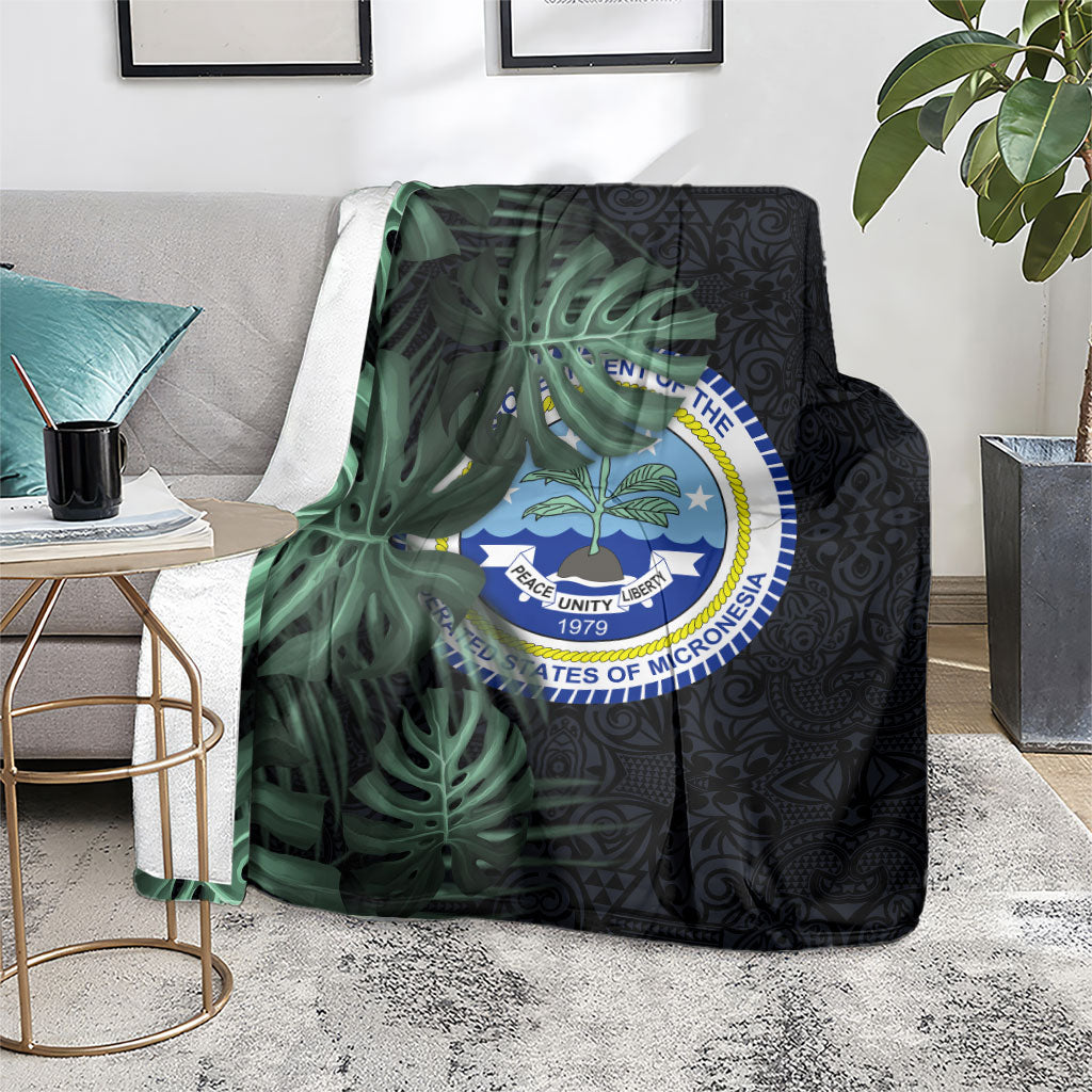 Federated States Of Micronesia Blanket FSM Tropical Monstera Leaf Dark Tribal Pattern
