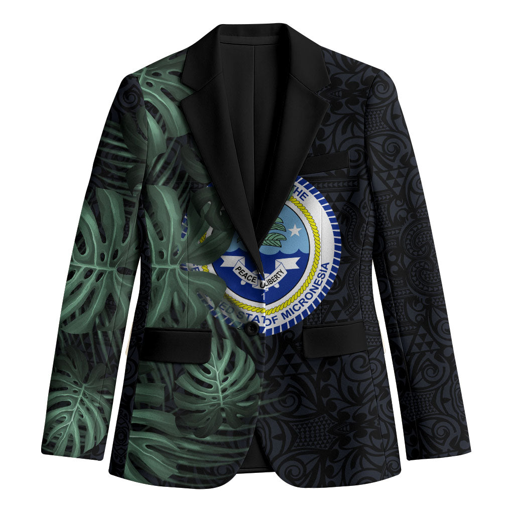 Federated States Of Micronesia Blazer FSM Tropical Monstera Leaf Dark Tribal Pattern TS04 Unisex Black Green - Polynesian Pride