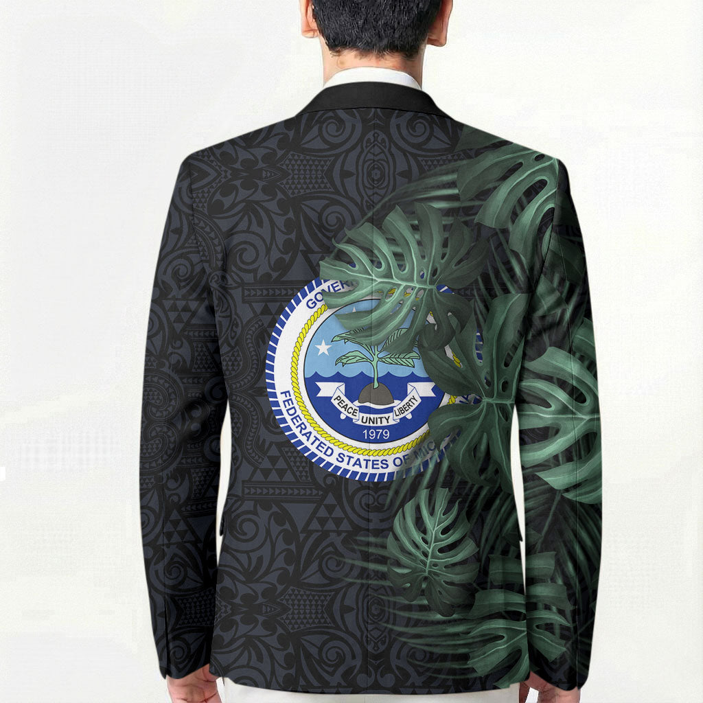 Federated States Of Micronesia Blazer FSM Tropical Monstera Leaf Dark Tribal Pattern