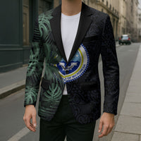 Federated States Of Micronesia Blazer FSM Tropical Monstera Leaf Dark Tribal Pattern