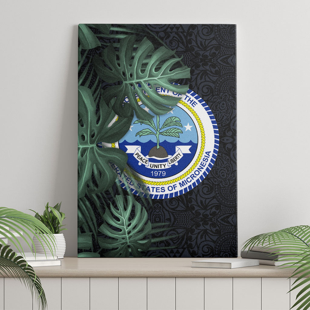 Federated States Of Micronesia Canvas Wall Art FSM Tropical Monstera Leaf Dark Tribal Pattern