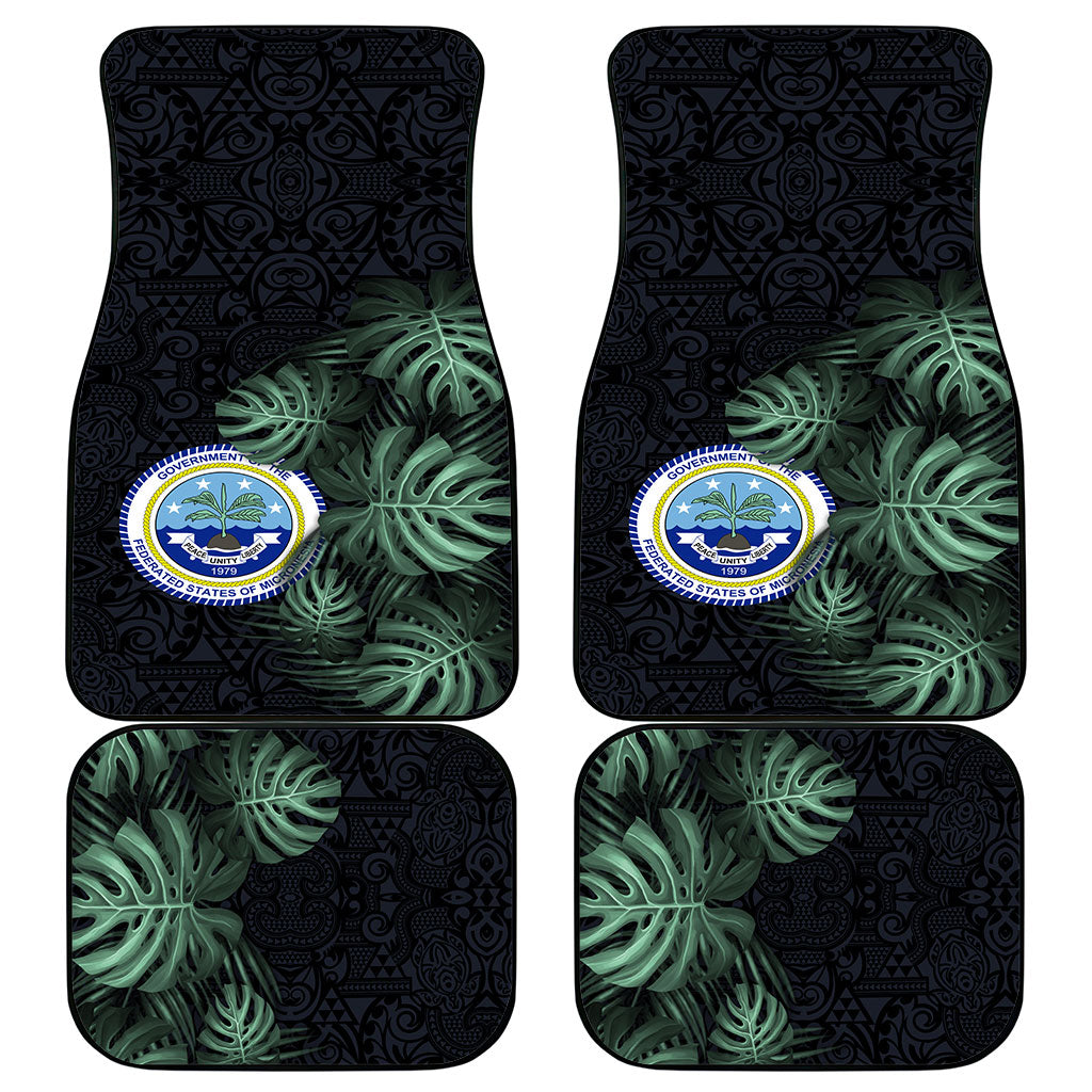 Federated States Of Micronesia Car Mats FSM Tropical Monstera Leaf Dark Tribal Pattern