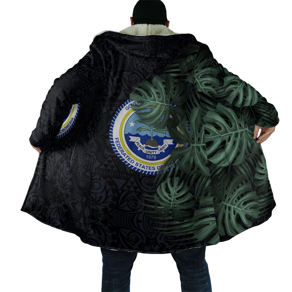 Federated States Of Micronesia Cloak FSM Tropical Monstera Leaf Dark Tribal Pattern