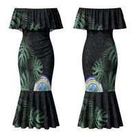 Federated States Of Micronesia Couples Matching Mermaid Dress and Hawaiian Shirt FSM Tropical Monstera Leaf Dark Tribal Pattern