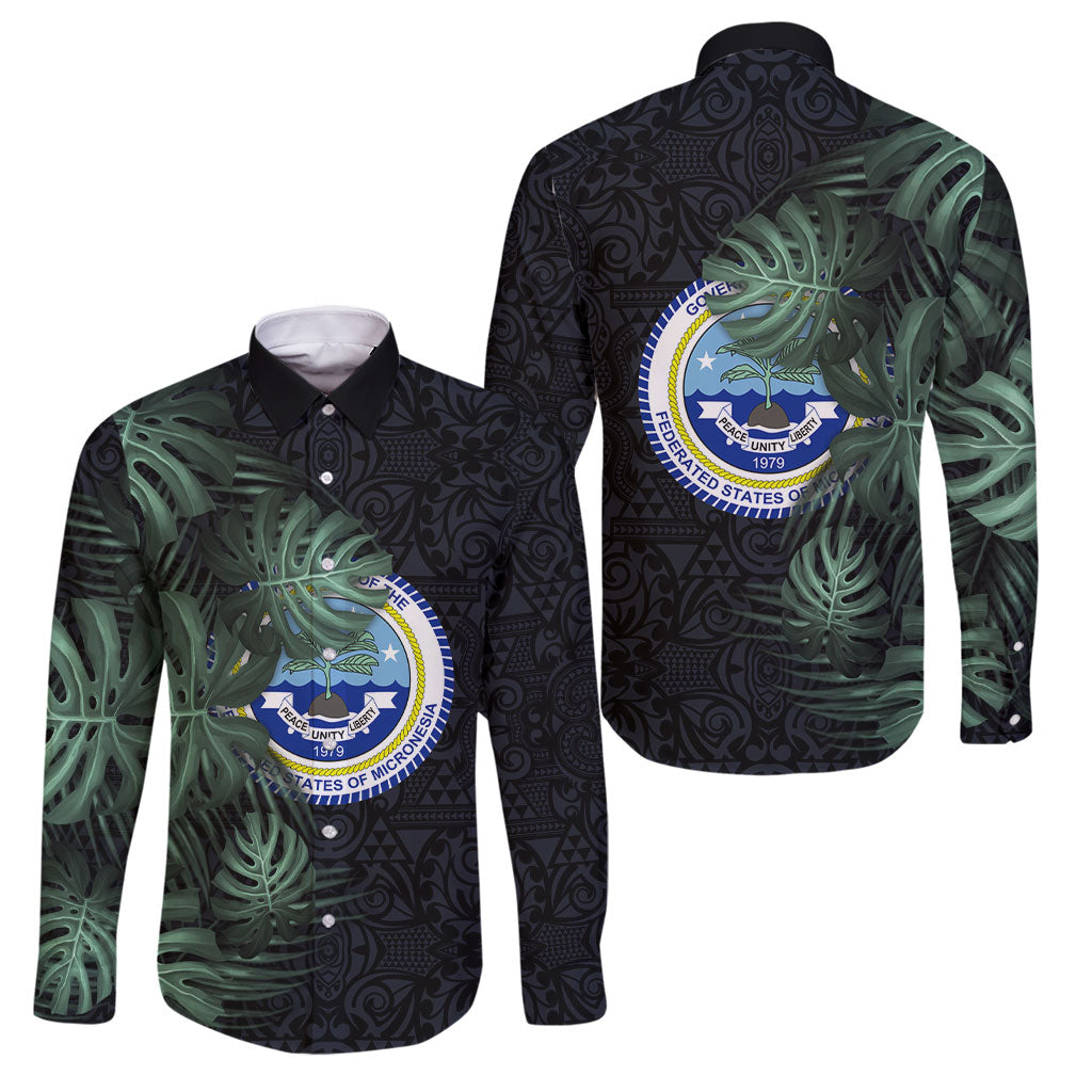 Federated States Of Micronesia Family Matching Summer Maxi Dress and Hawaiian Shirt FSM Tropical Monstera Leaf Dark Tribal Pattern