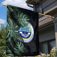 Federated States Of Micronesia Garden Flag FSM Tropical Monstera Leaf Dark Tribal Pattern