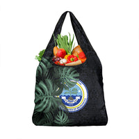 Federated States Of Micronesia Grocery Bag FSM Tropical Monstera Leaf Dark Tribal Pattern