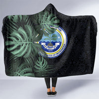 Federated States Of Micronesia Hooded Blanket FSM Tropical Monstera Leaf Dark Tribal Pattern